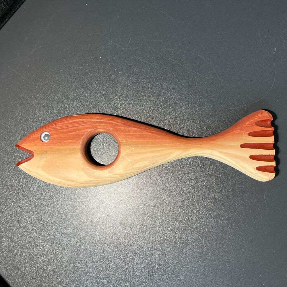 VTG 1993 Dunn's Woodworks Fish Wine Bottle Balance Holder Bass Barware
